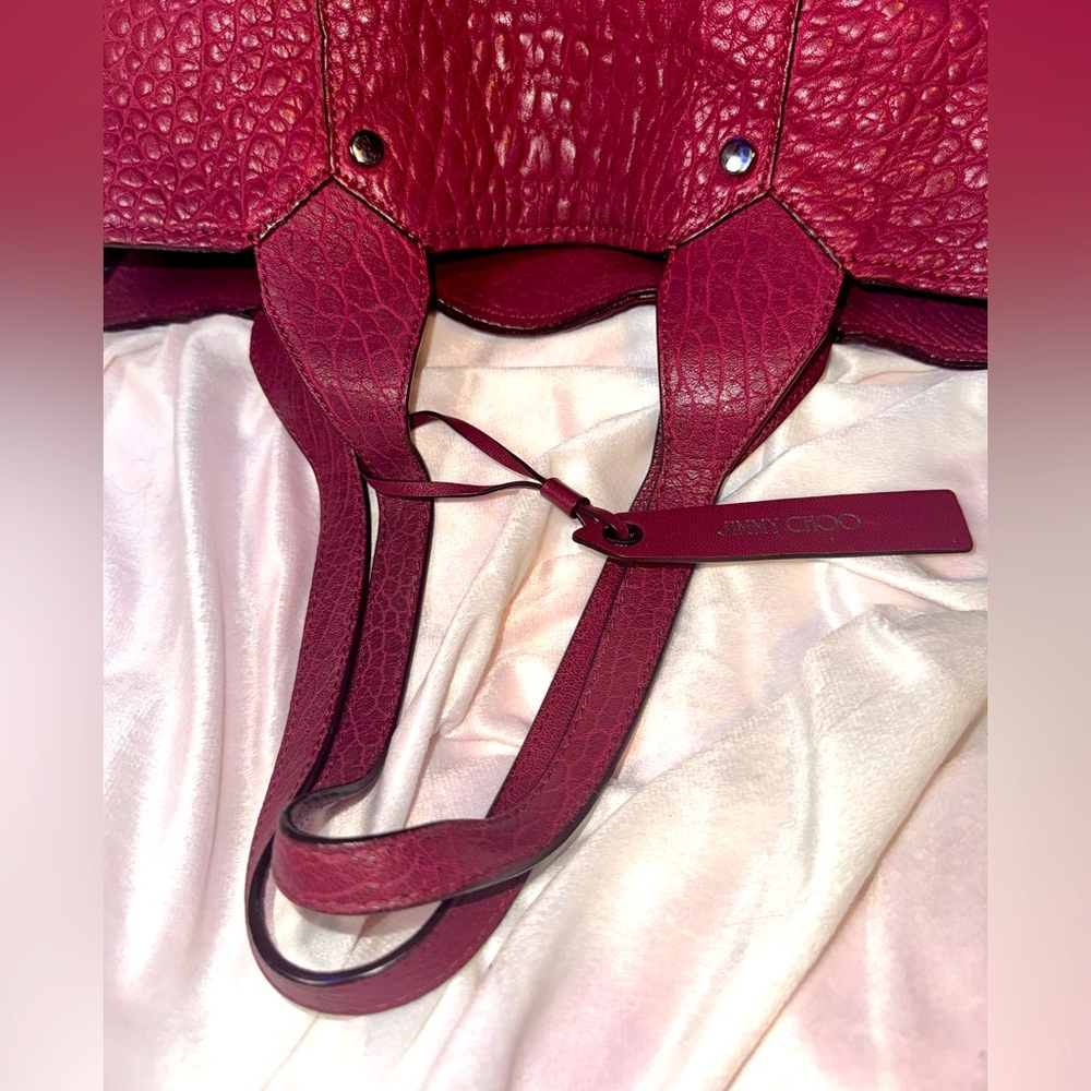 Jimmy Choo XL Tote Lockett -RARE-Cerise-Pebbled Leather AUTHENTIC JIMMY CHOO - Picture 7 of 16